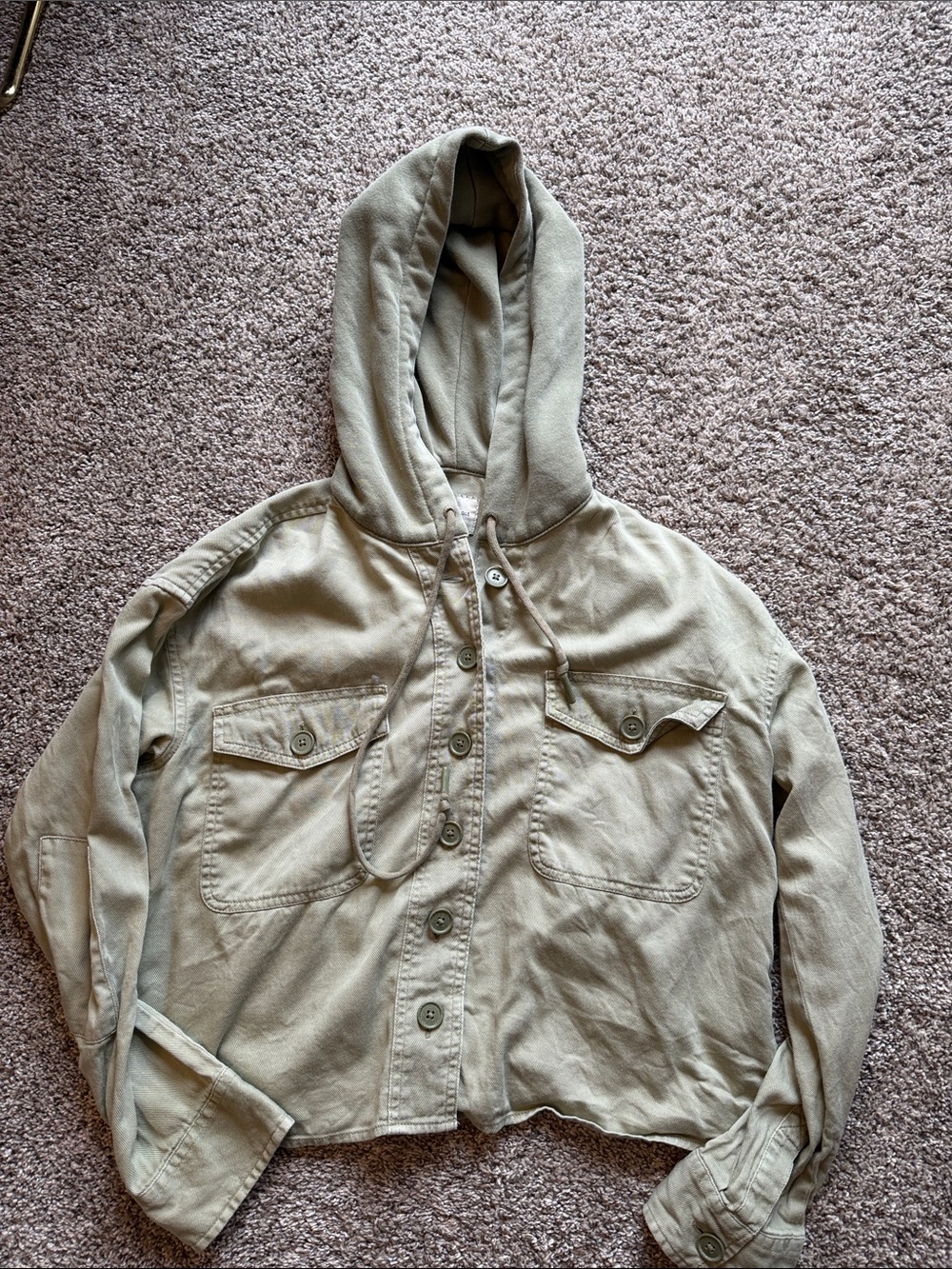 American Eagle Outfitters Olive Green Hooded Shirt Jacket